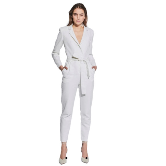 IRO White Hanabelle Belted Pleated Cotton And Linen-blend Twill Jumpsuit - Picture 1 of 7